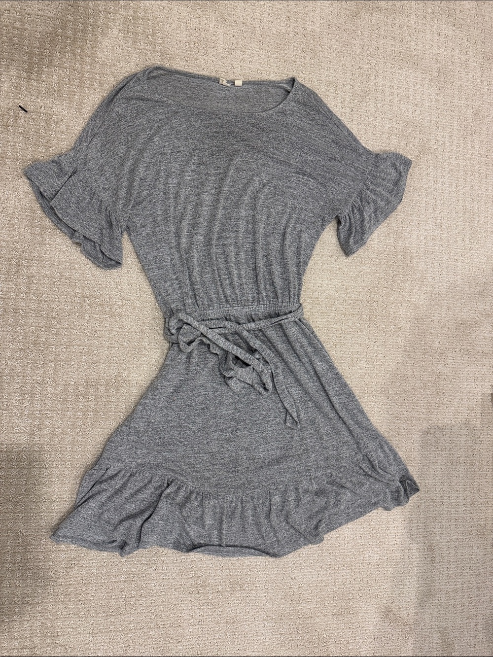 GAP Heather Gray Tie-Waist Ruffle Mini Dress